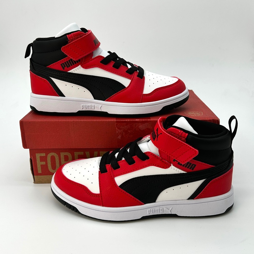 PUMA Rebound V6 Size 3 Little Boys Sneakers Red White Black NEW 393832-03